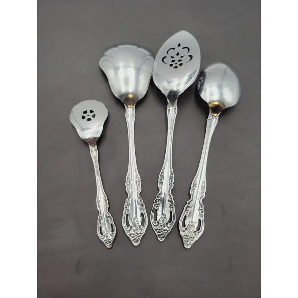Oneida Community BRAHMS Glossy Stainless Flatware HOSTESS Set 4 Serving Pcs Vtg